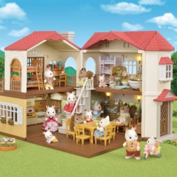 Огромный загородный дом со светом Sylvanian Calico Red Roof Cozy Cottage