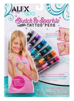 Детские ручки для тату с глиттером и трафареты ALEX Spa Tattoo Pens