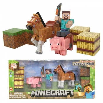  Фигурка Майнкрафт Стив с конем свинкой Minecraft Steve Chestnut Horse Pig