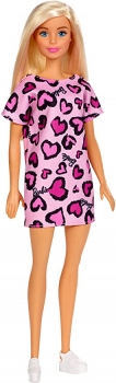 Кукла барби блондинка розовое платье с сердечками Barbie Pink Heart-Print