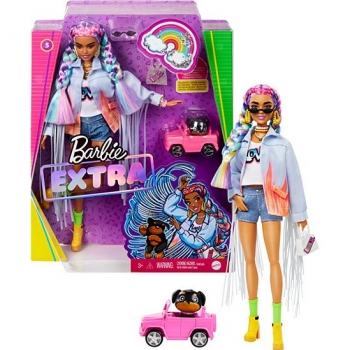 Барби кукла с косичками и щенком Экстра Barbie Extra  Denim Jacket