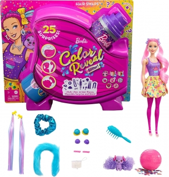 Барби сюрприз Колор Ревил  Цветное преображение праздник Barbie Color Reveal  Glitter Hair Swaps
