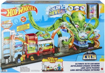 Трек Хот Вілс Кольорове перевтілення Автомийка Вибух кольорів  Hot Wheels Ultimate Octo Car Wash & Color Reveal Car